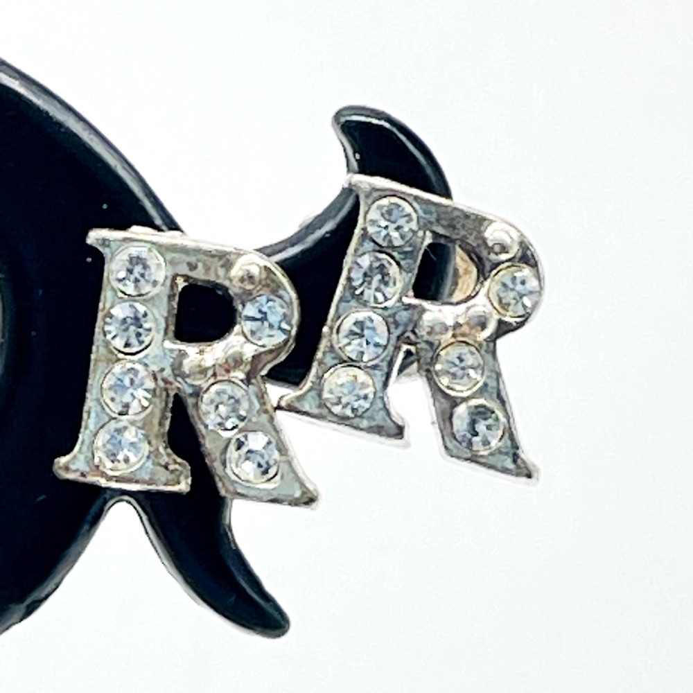 Signed Avon Stud Earrings Rhinestone R Pierced Silver Tone Initial Monogram